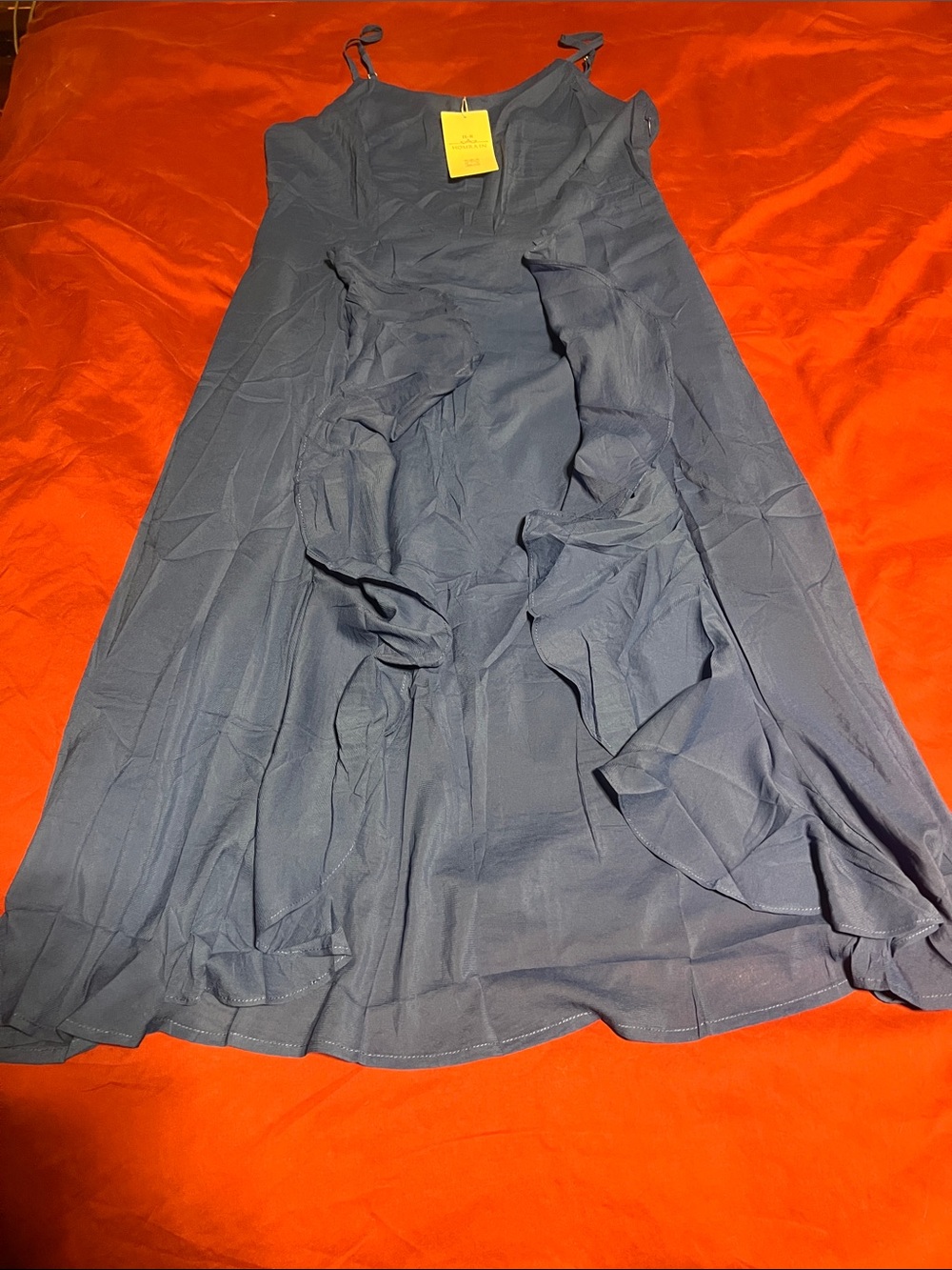 Homrain Navy Blue Ruffle Slip Dress